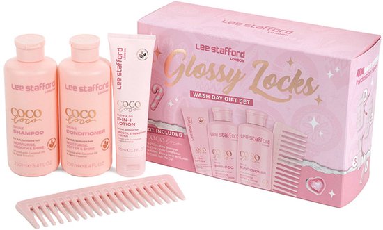 Lee Stafford London - Glossy Locks - Wash day kit - Shampoo - Conditoiner - Blow & Go lotion - Kam